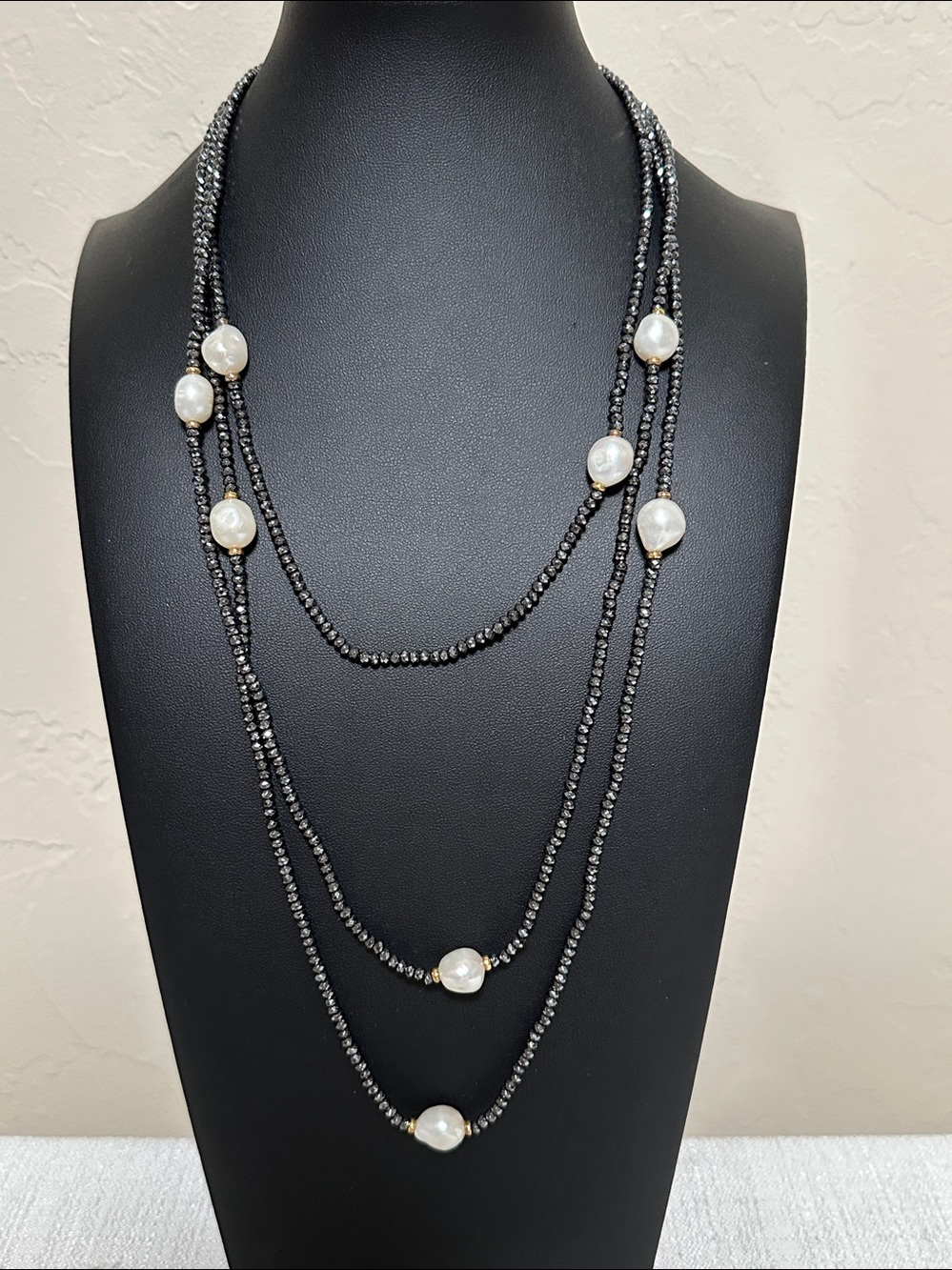 Iris & Lily Hematite With Gold Tone 925 Sterling Continuous Strand Necklace